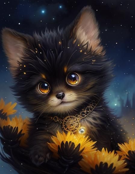 Fluffy Steampunk Creature in Flower Rain