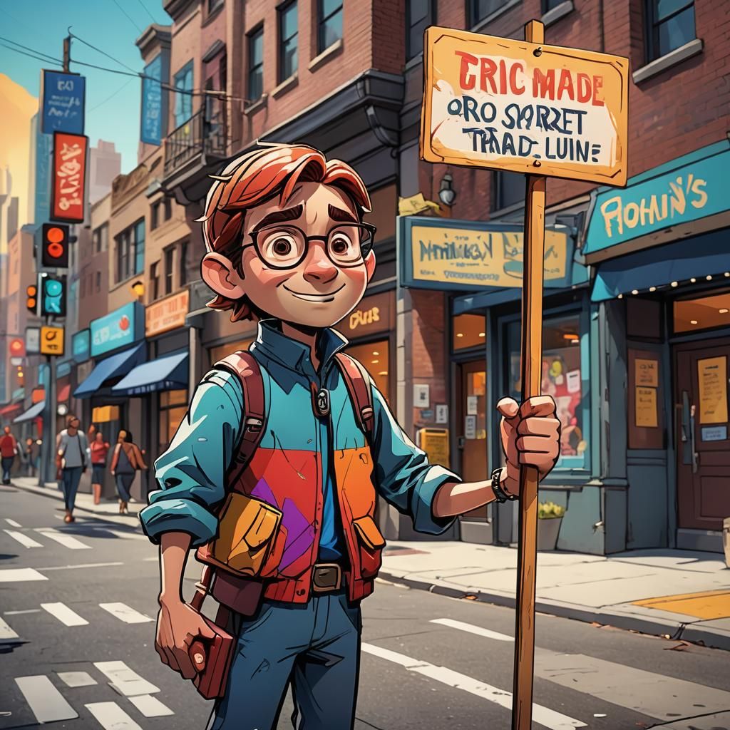 Cartoon Character Protests Outside Animation Studio