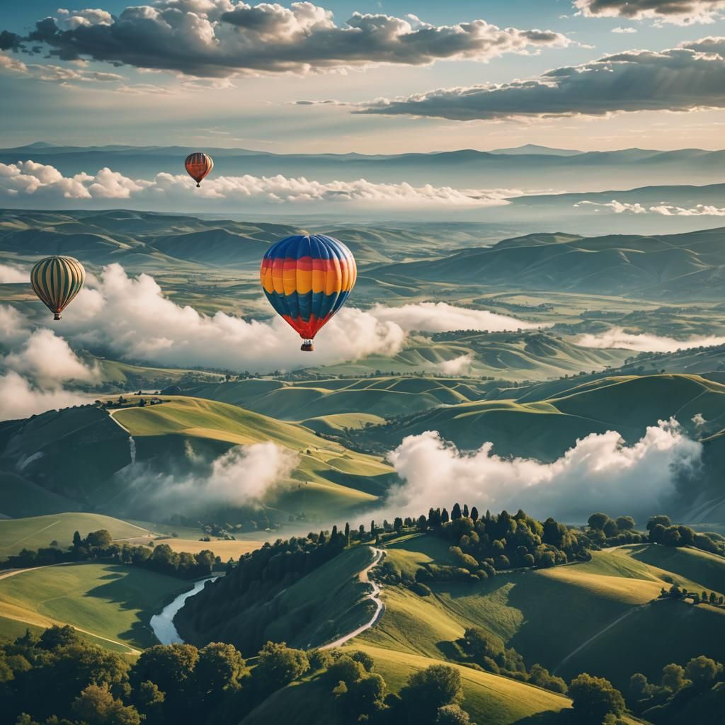 Dreamlike Hot Air Balloon Ride at Sunrise