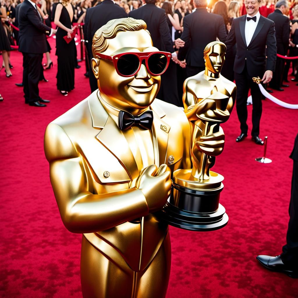 Oscar Statues Embrace on Red Carpet