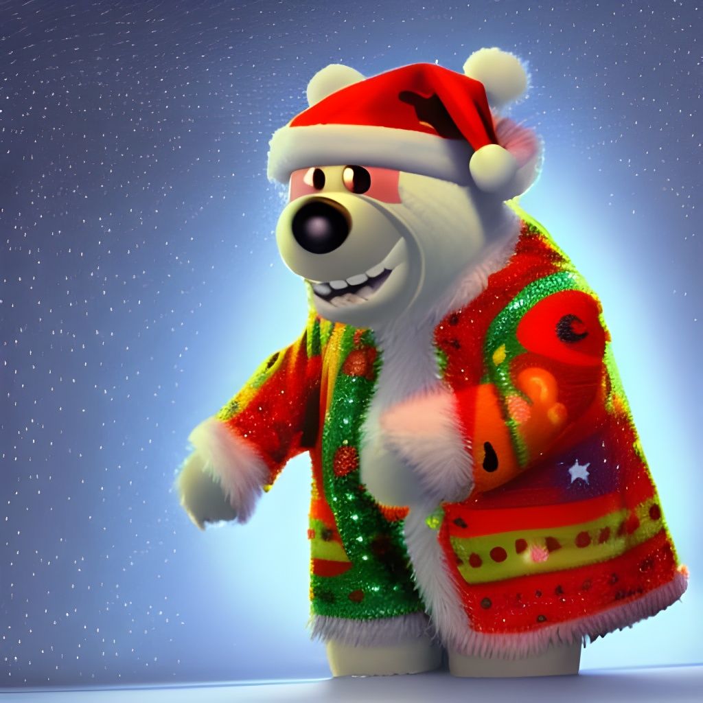 Colorful Christmas Bear Made of Jackets: 3D Digital Art
