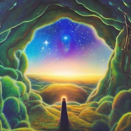 Serpentine Human Hybrid in Celestial Landscape