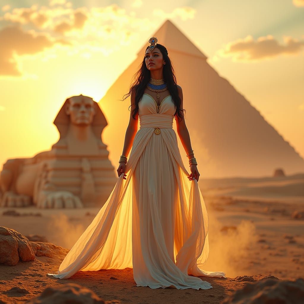 Goddess Isis on Giza Plateau at Sunset