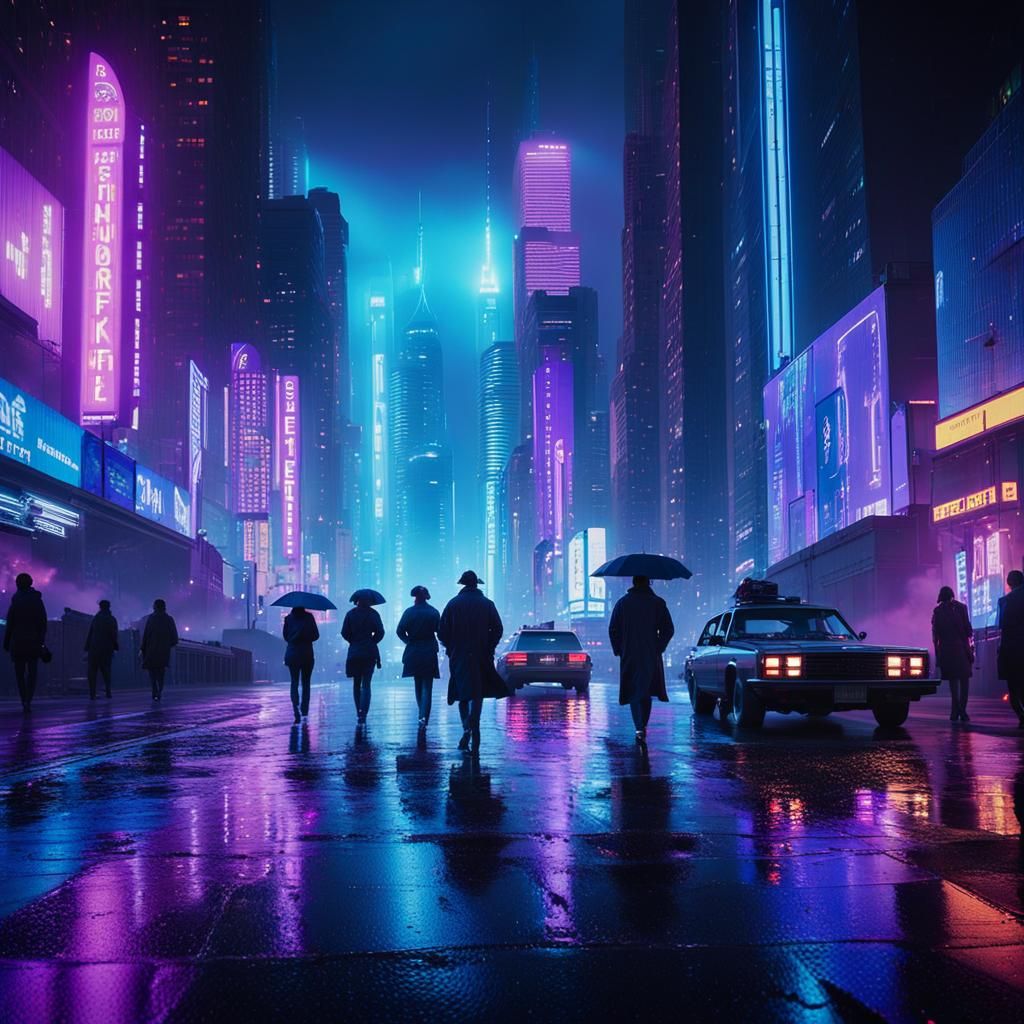 Futuristic Cityscape in Cyberpunk Style at Night