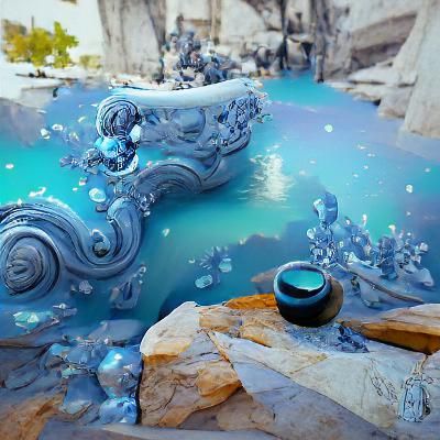 bubbly blue water fountain made of marble