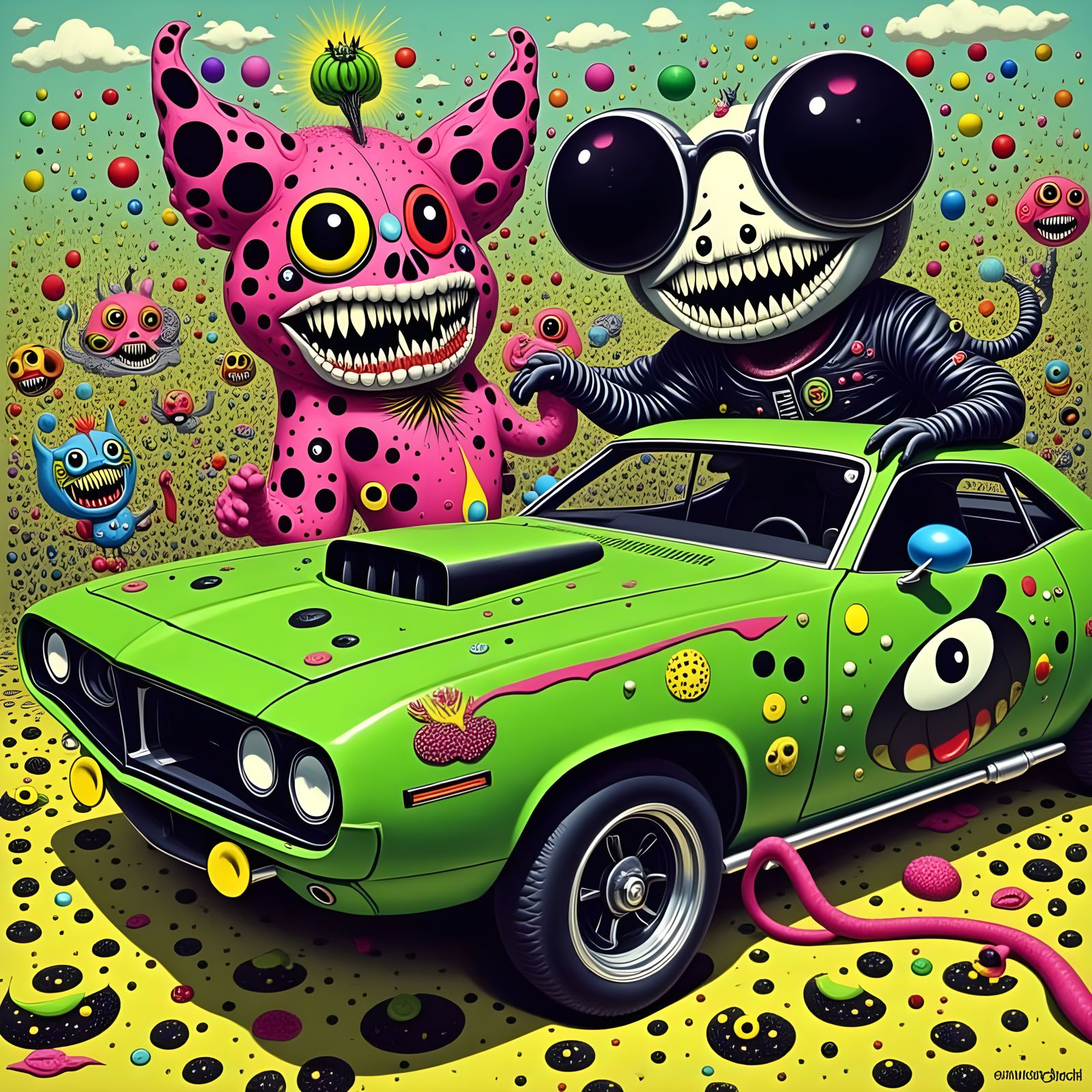 Ratfink Cartoon Driving 1970 Barracuda