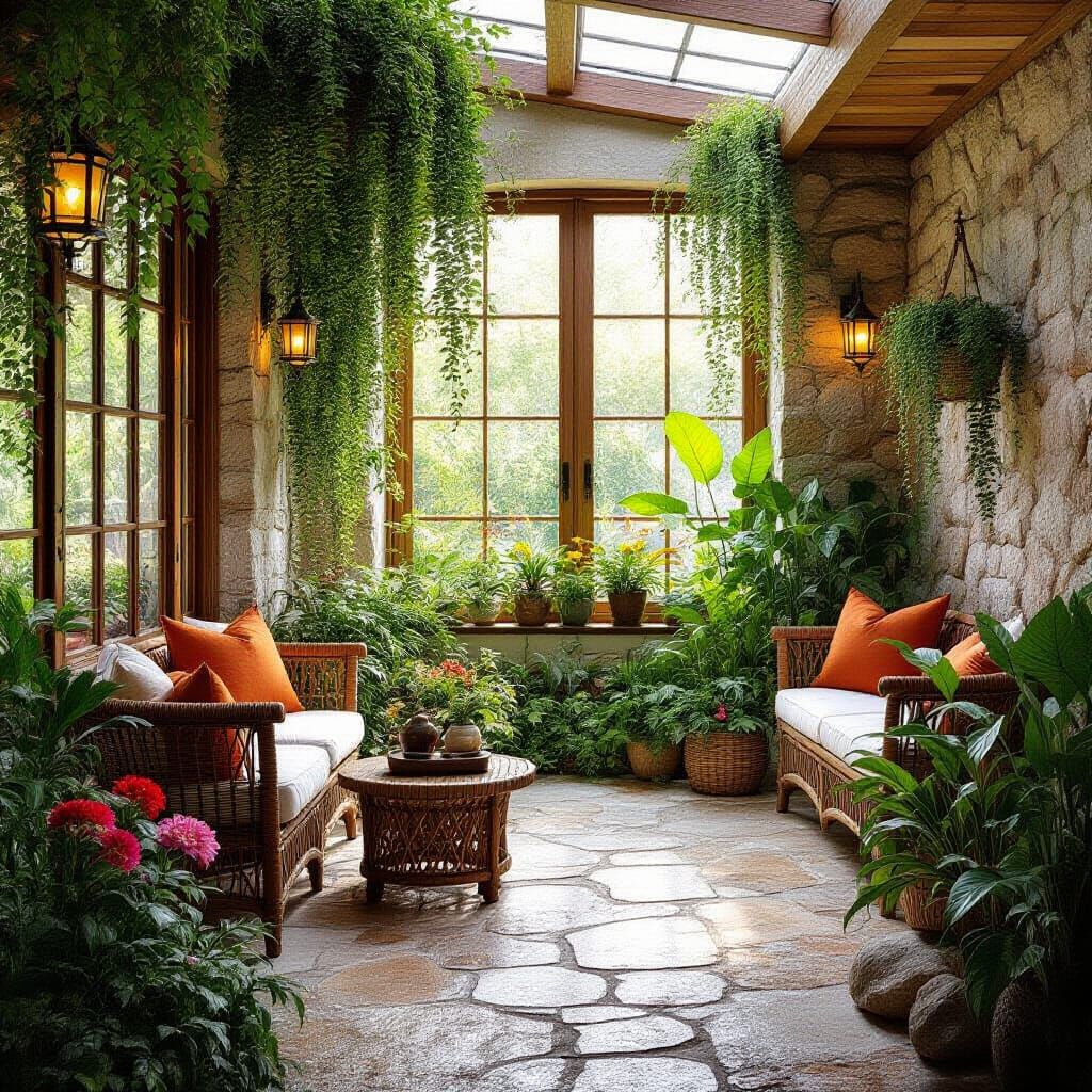Lush Indoor Garden in Impressionist Style