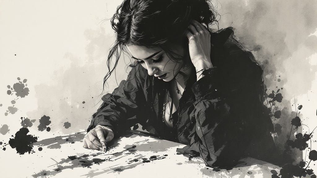 Ethereal Woman in Japanese Ink Brush Art