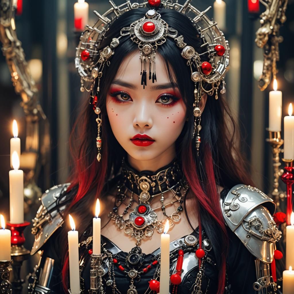 Harajuku Cyborg Girl Portrait with Candles