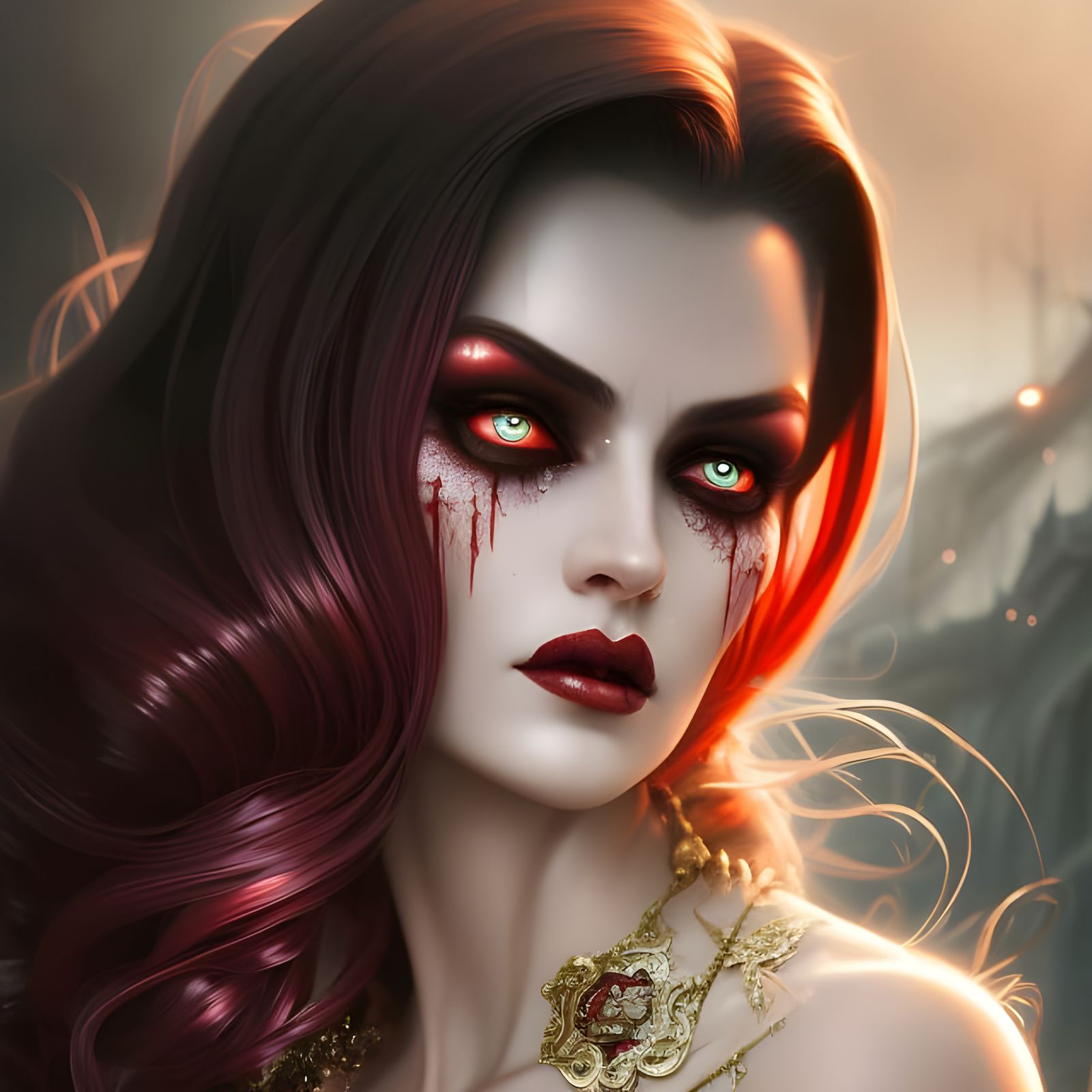 Blood Bat Vampire Woman: Dark Fantasy Digital Art