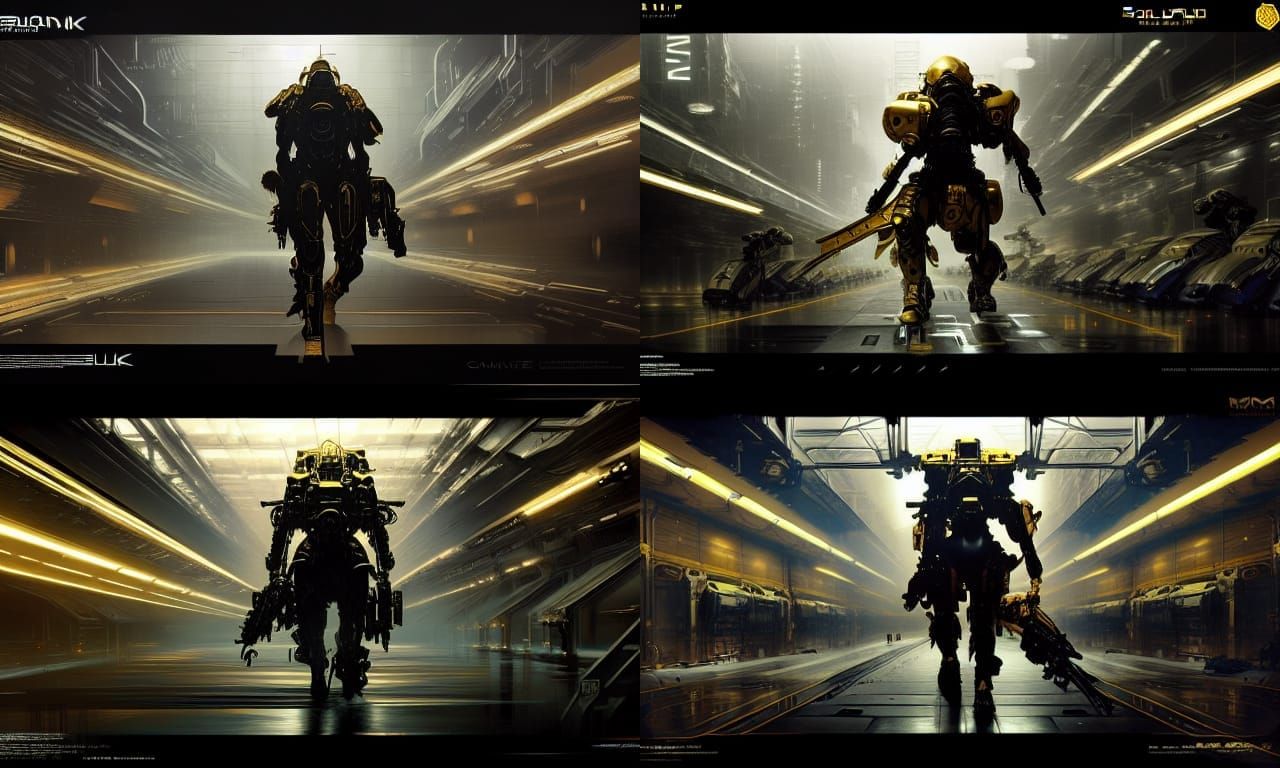 Goldpunk Marine Digital Painting in Yoji Shinkawa Style