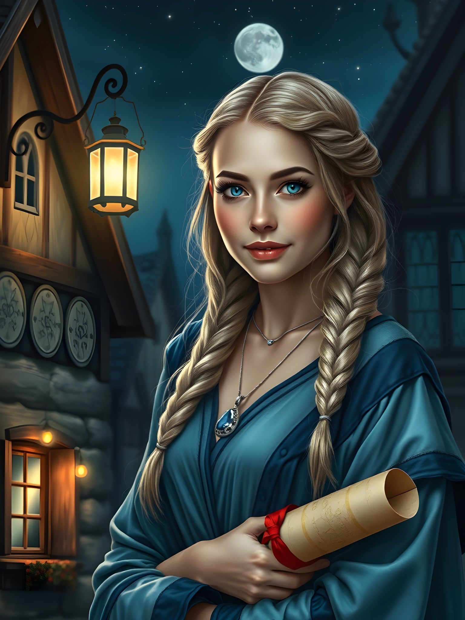 Norse Goddess at Midnight, Hyperrealistic Oil Painting