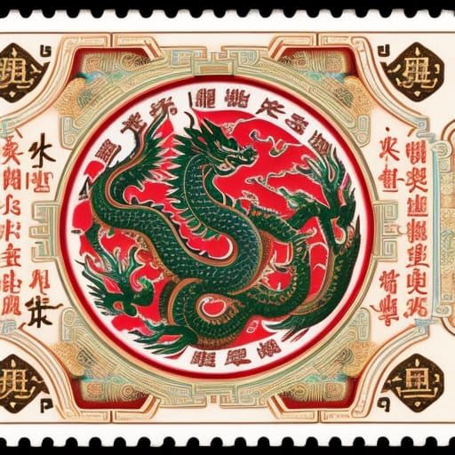 Chinese Dragon Postage Stamp: Digital Art