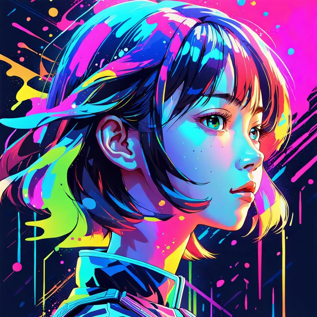 Neon Anime Portrait in Pop Art Style