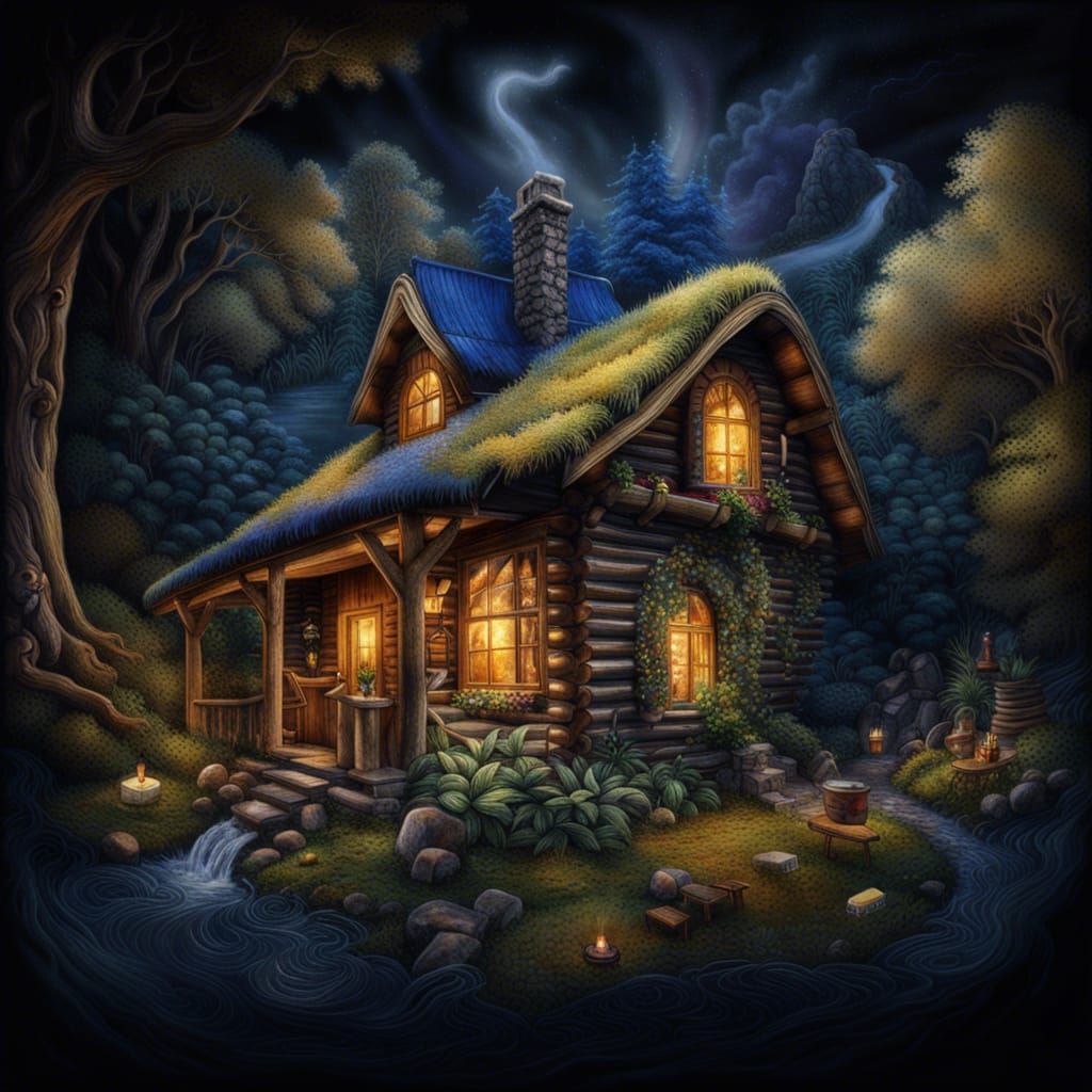 Log Cabin in Cheese Forest, 3D Rendered