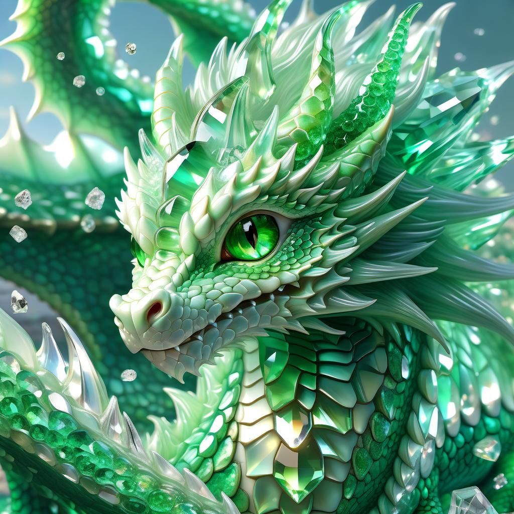 Crystallized Light Green Dragon Portrait in 3D