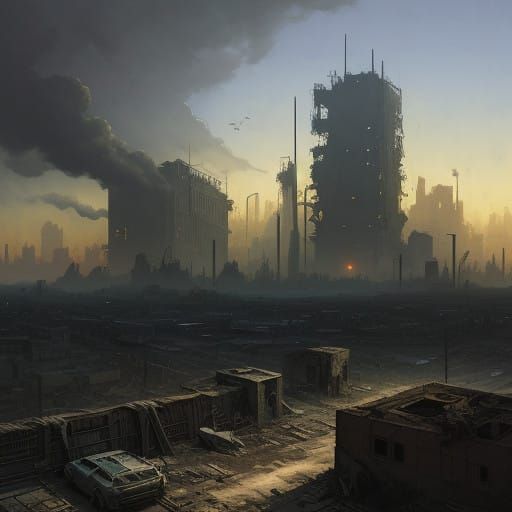 Post-Apocalyptic Settlement in a Gritty Digital Painting
