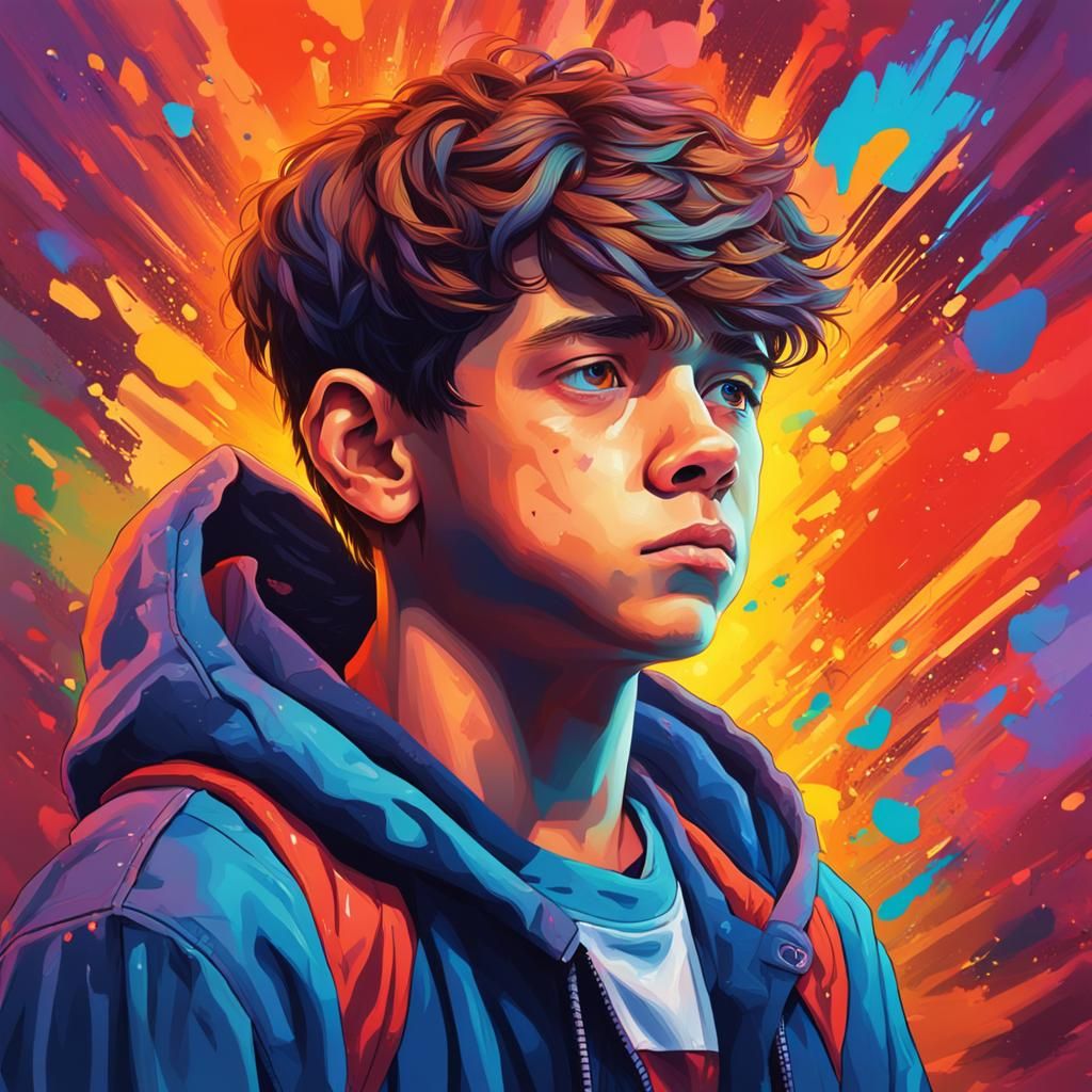 Lovesick Teenager in Hyperrealistic Splash Art