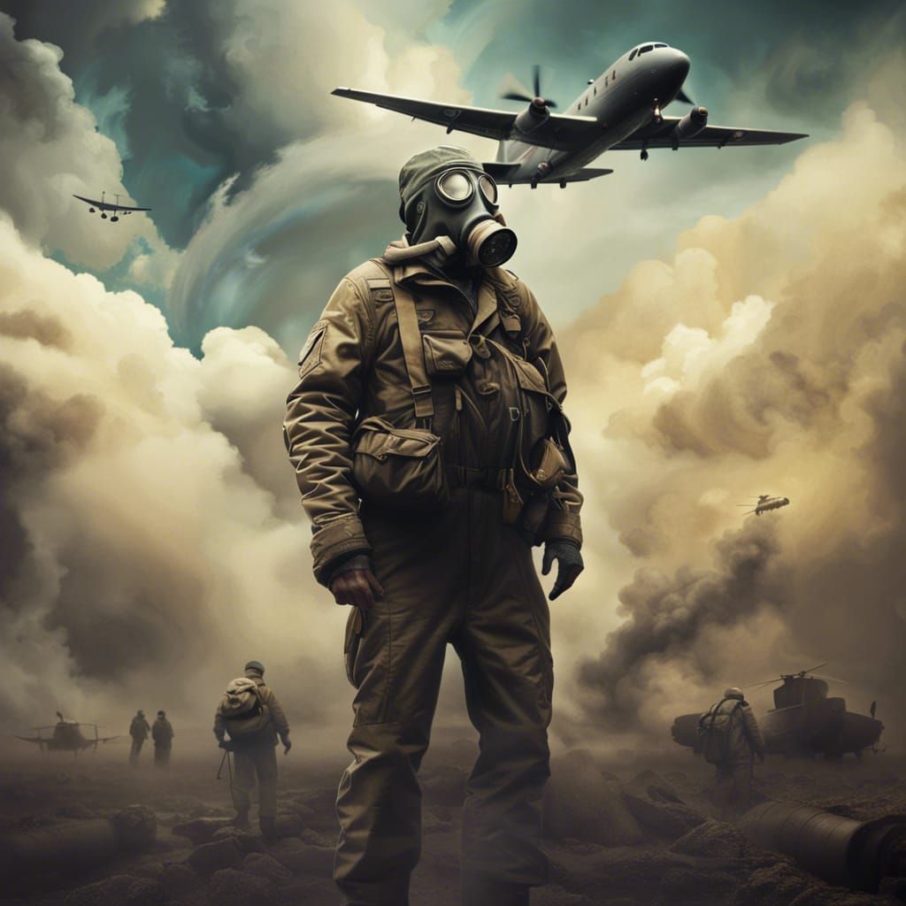 Soldier in Gas Mask with Plane: Digital Matte Painting