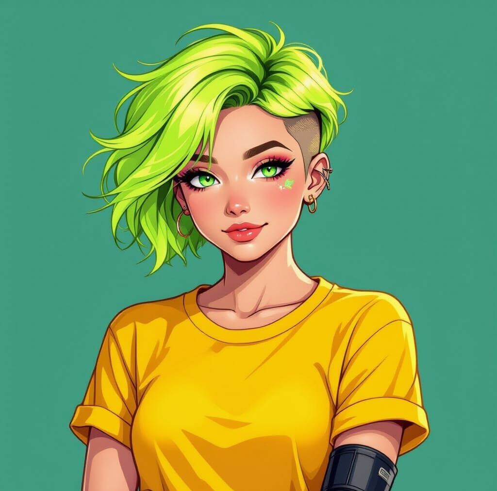 High Schooler OC Reiju with Neon Hair