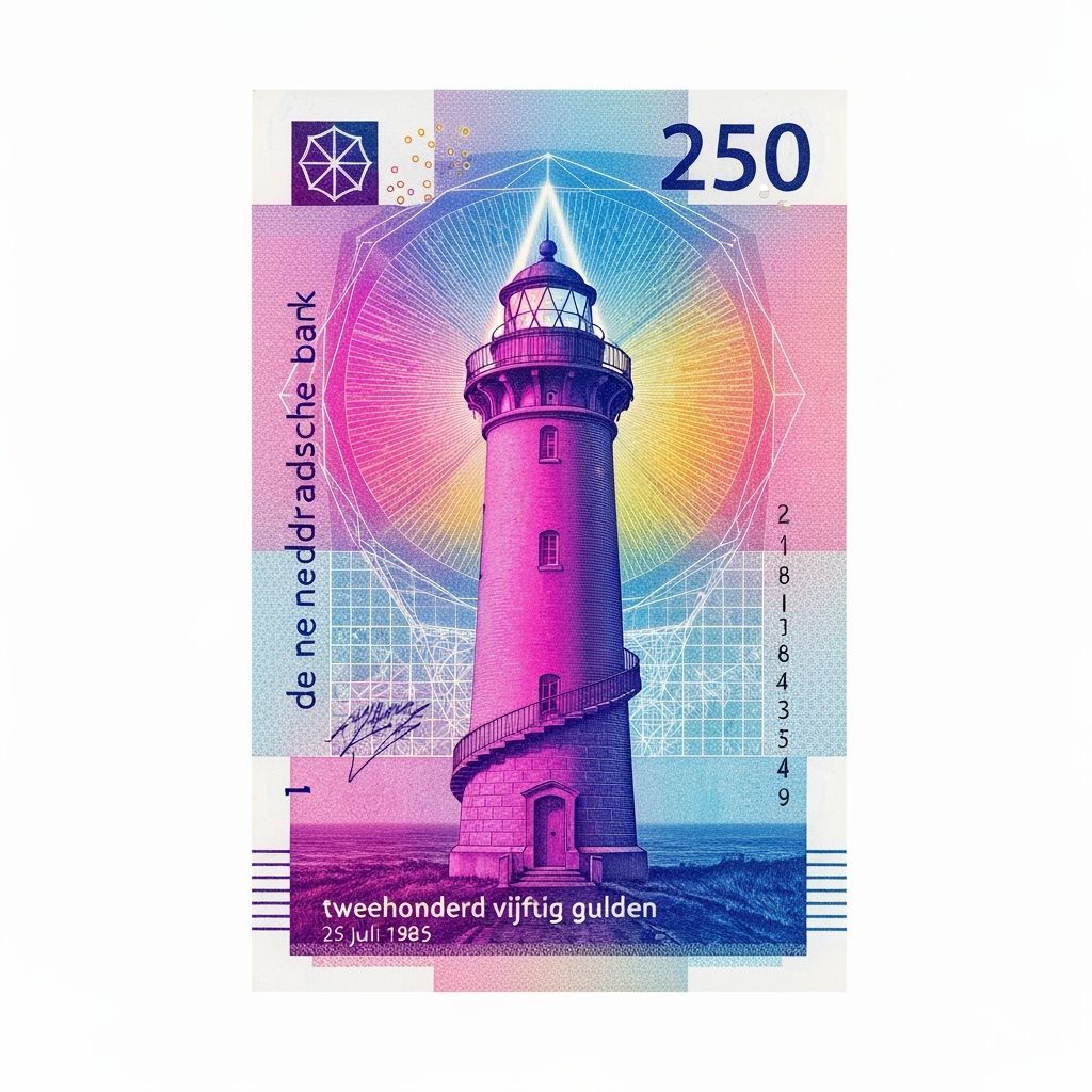 Modern Banknote Design with Lighthouse in Vibrant Colors