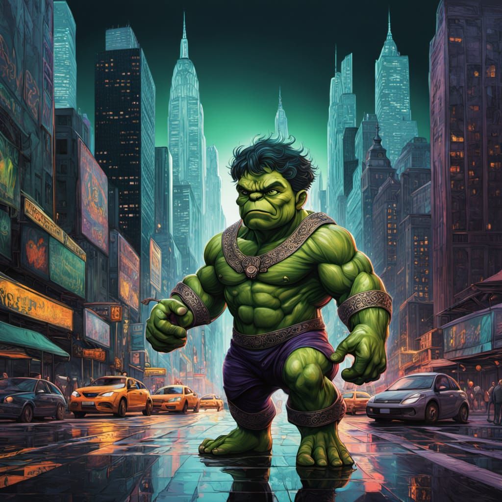Cyberpunk Baby Hulk Embodies New York City Chaos in Impasto ...
