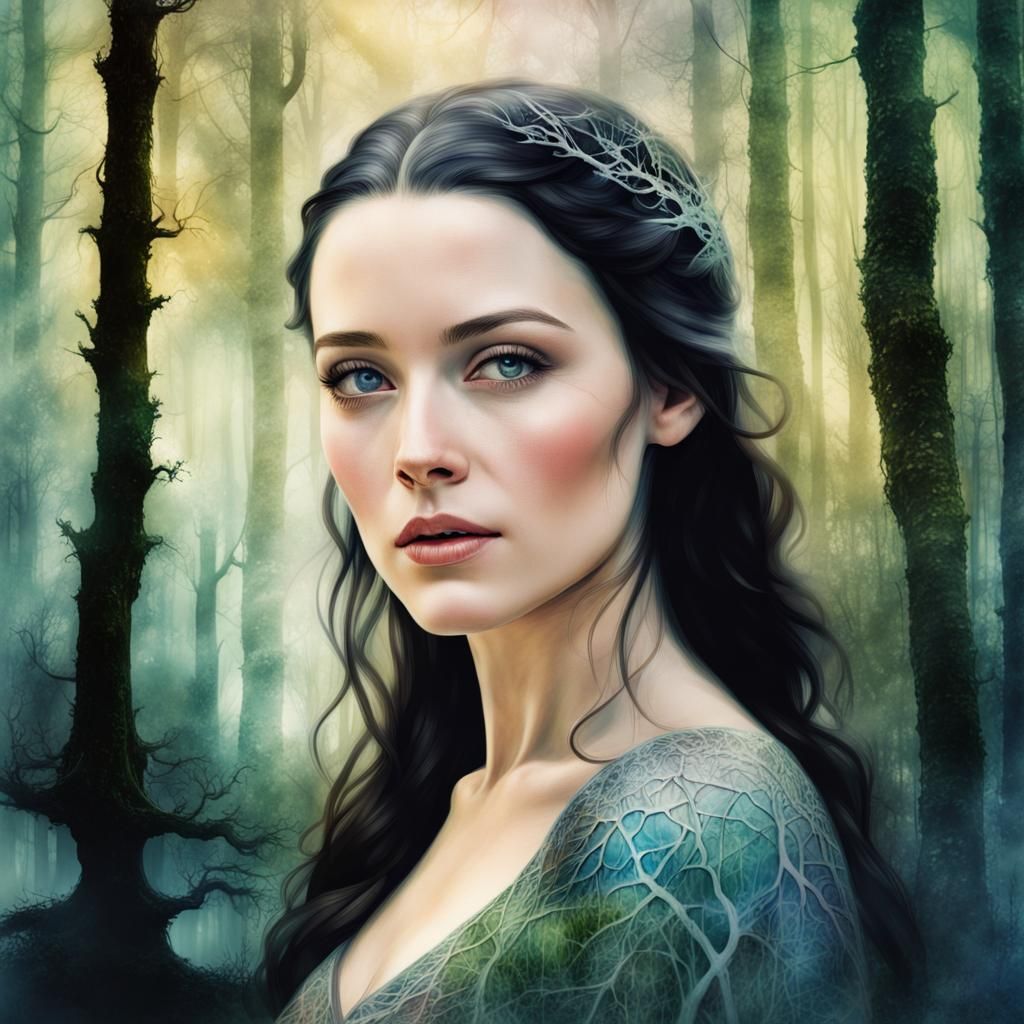 Arwen Undómiel in Enchanted Woods: Watercolor Portrait