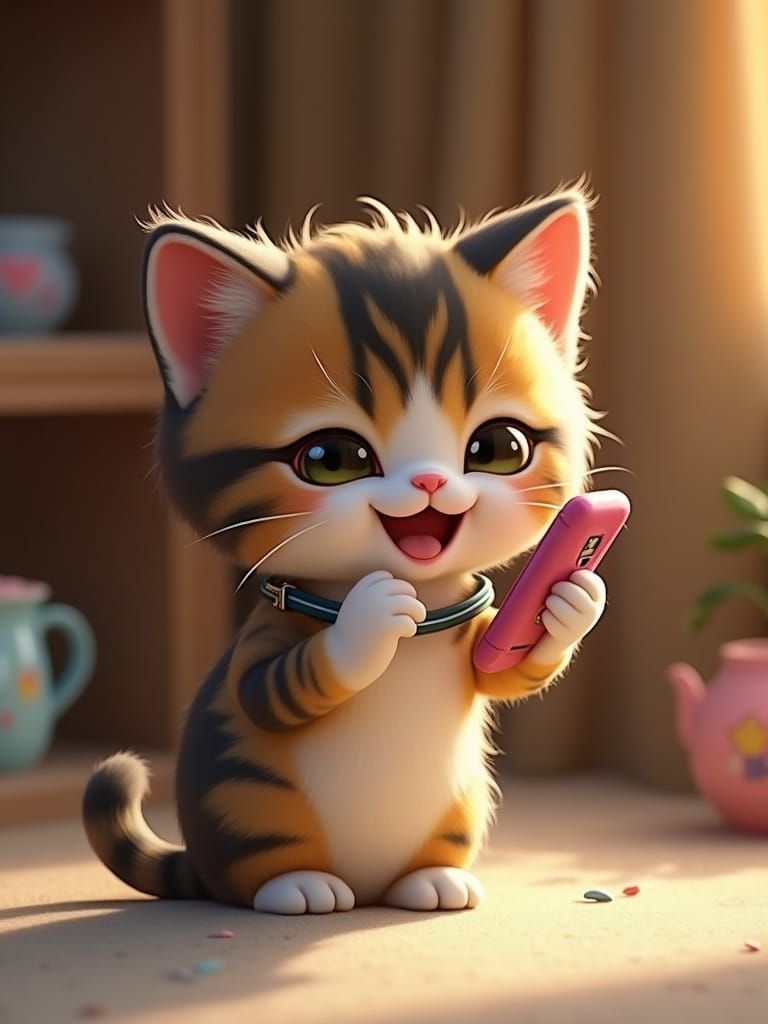 Adorable Cat with Accessories in Whimsical Style