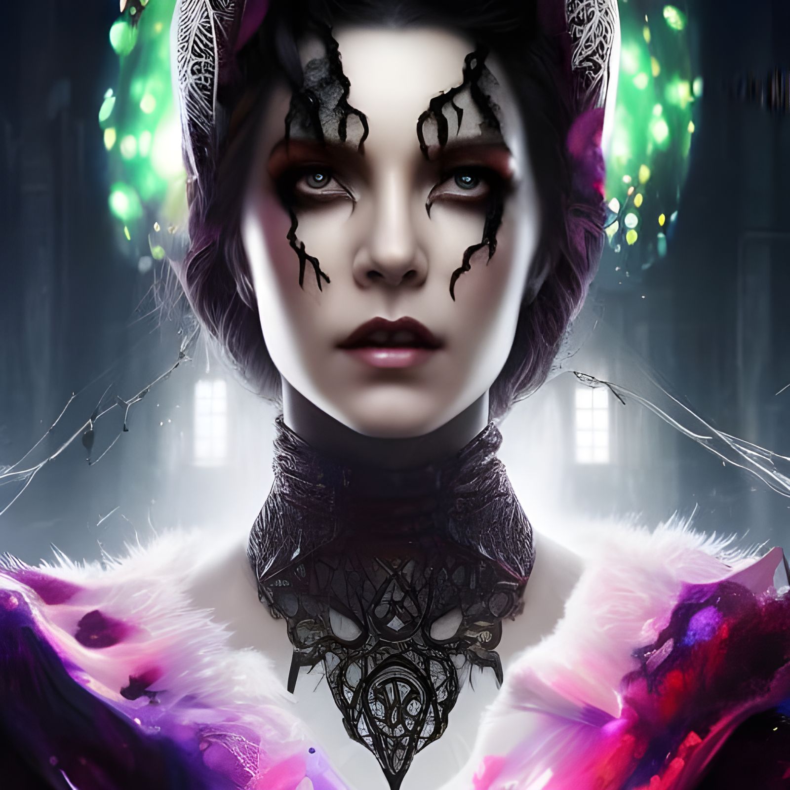 Biohazard Woman Portrait in Calligraphic Polygon Art