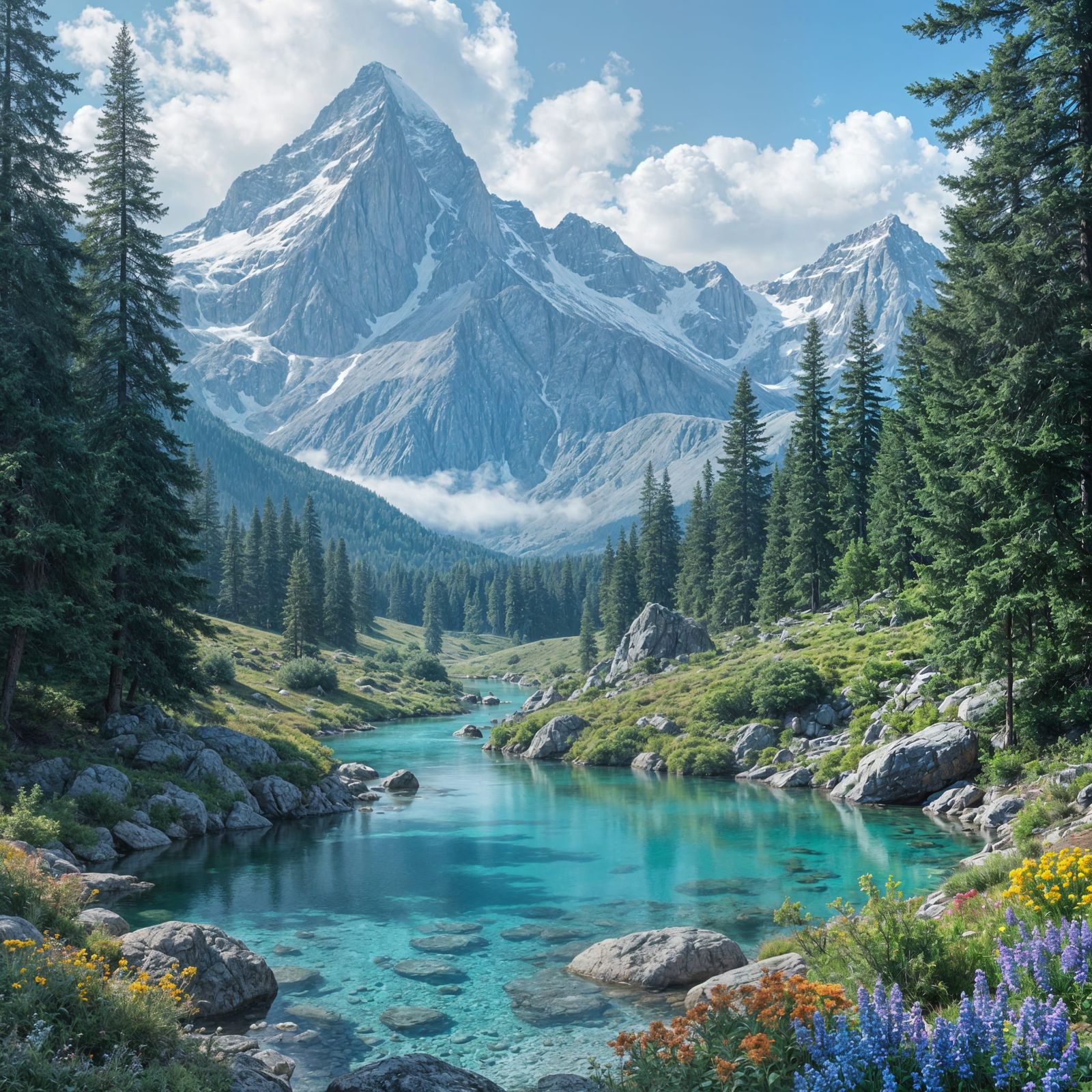 Enchanting Crystal Springs and Mountain Fantasy Landscape