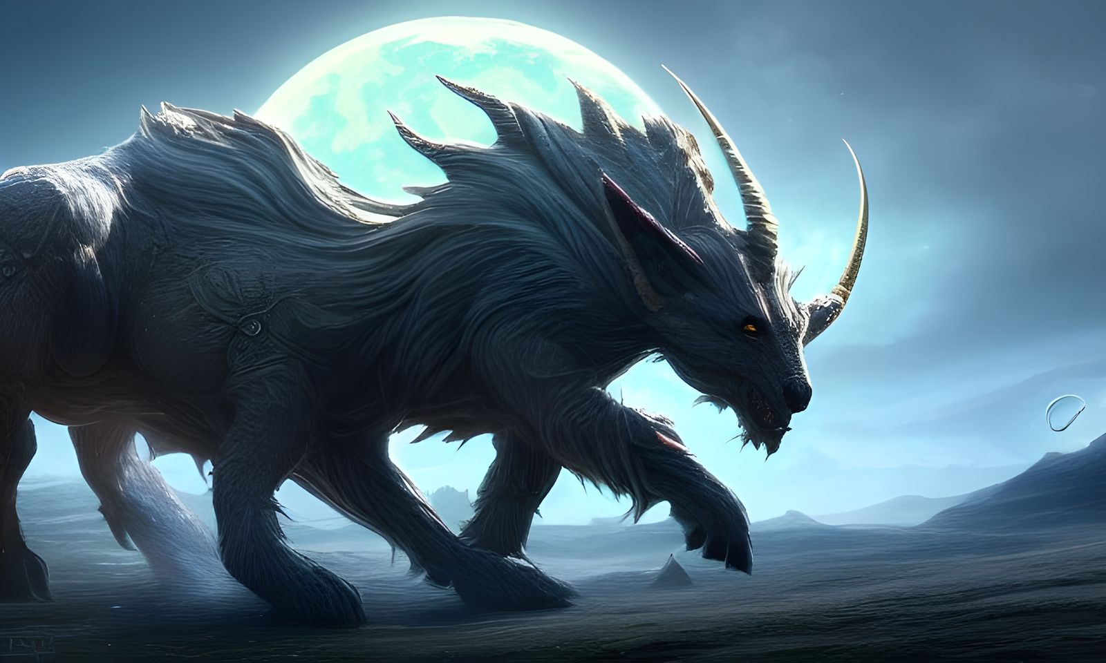 Magical Beast in Moon Landscape: Concept Art