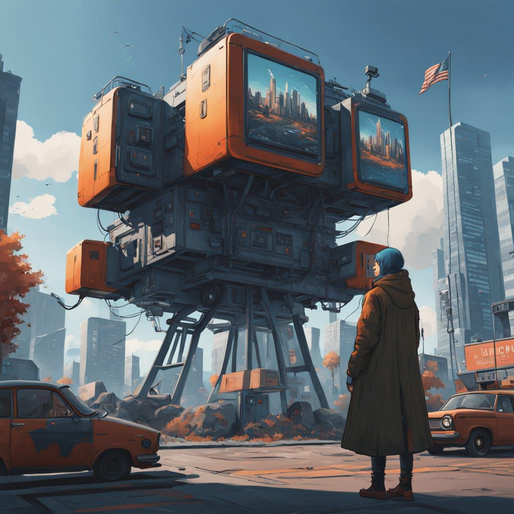 Surreal City Siren in Modern Metropolis