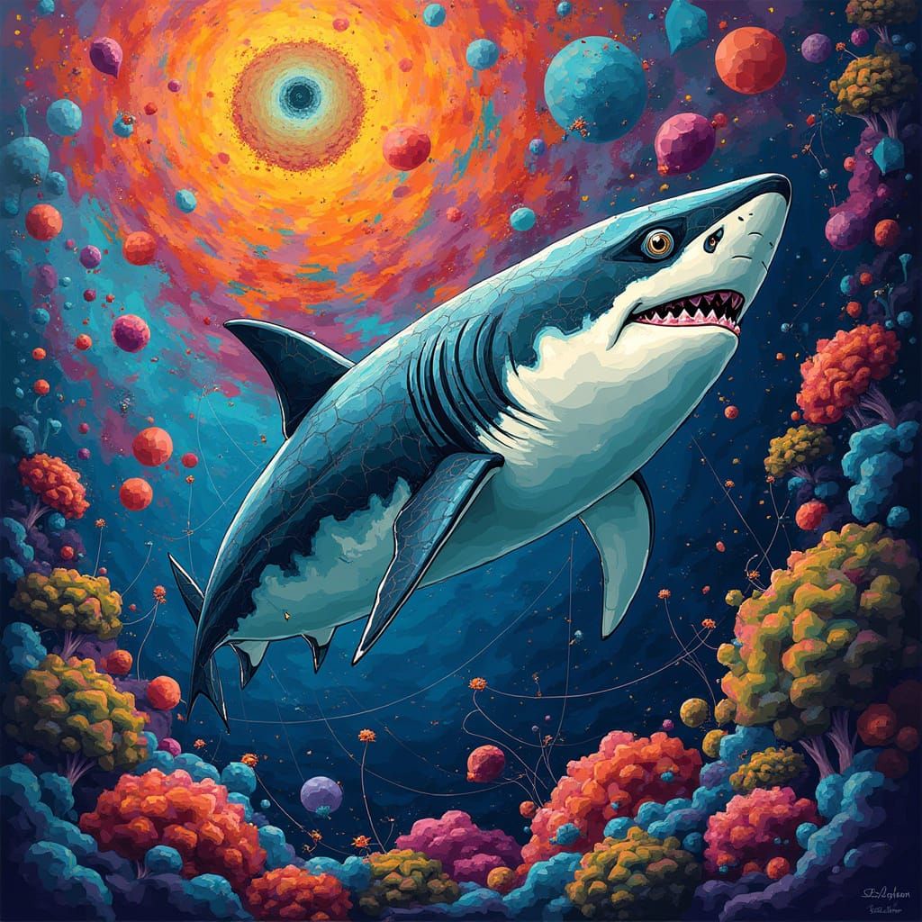 Shark with Sacred Geometry in Cubist Style