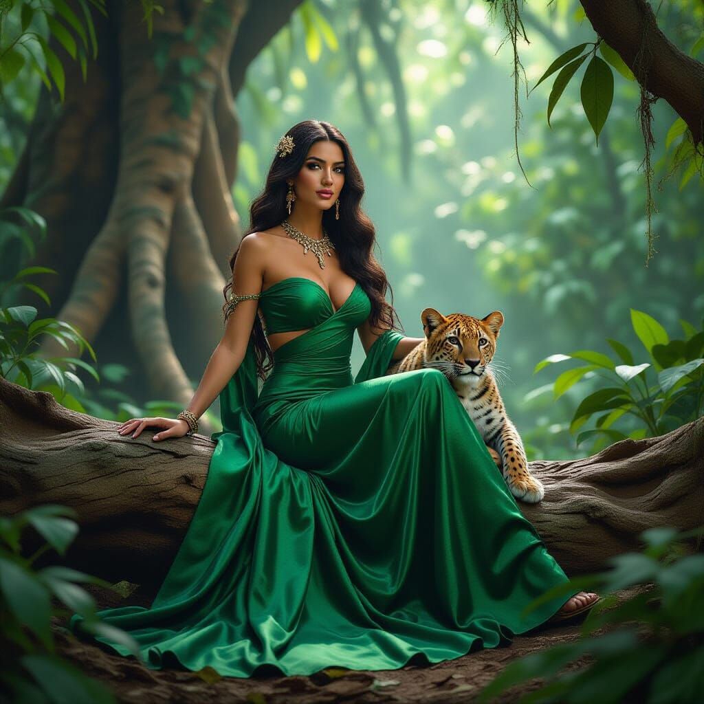 Lush Jungle Goddess with Leopard Companion