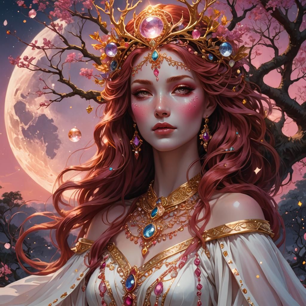Fantasy Goddess Portrait with Glowing Gems