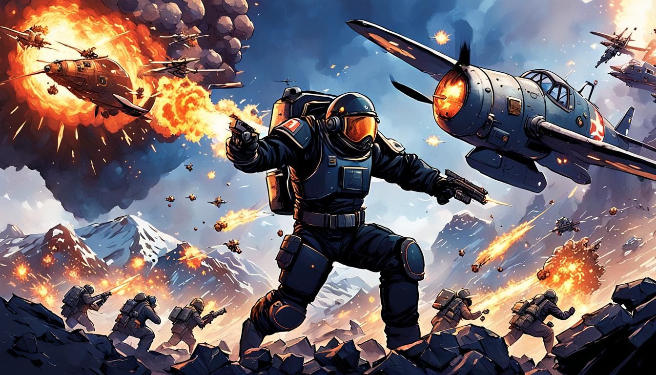 Helldiver Battling Terminid in Explosive Comic Art