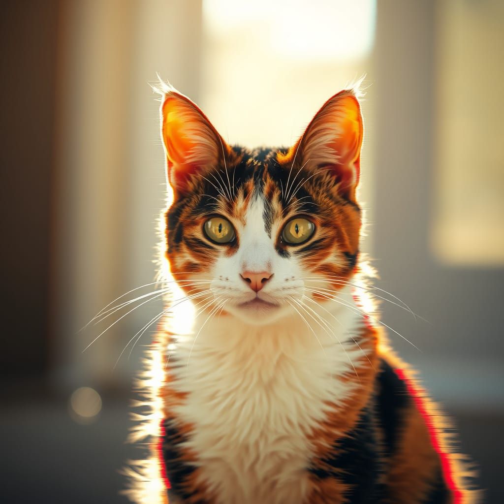 Calico Cat in Sunlight with Glitch Art Effects