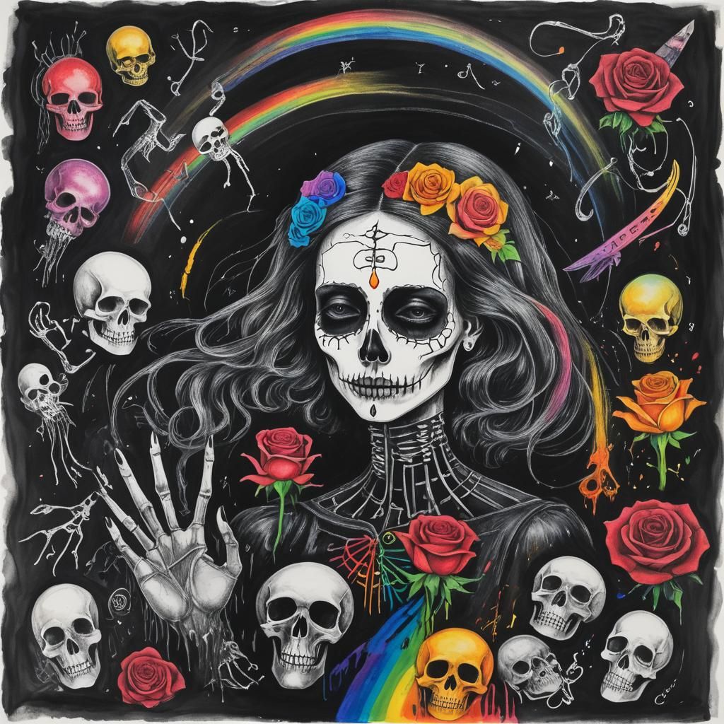 Child's Surreal Crayon Drawing: Goth Woman Rayograph