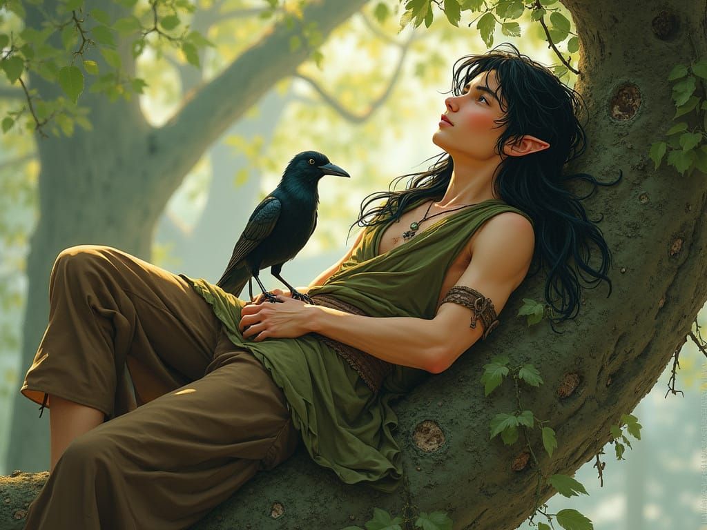 Ethereal Forest Elf Contemplates Serene Nature