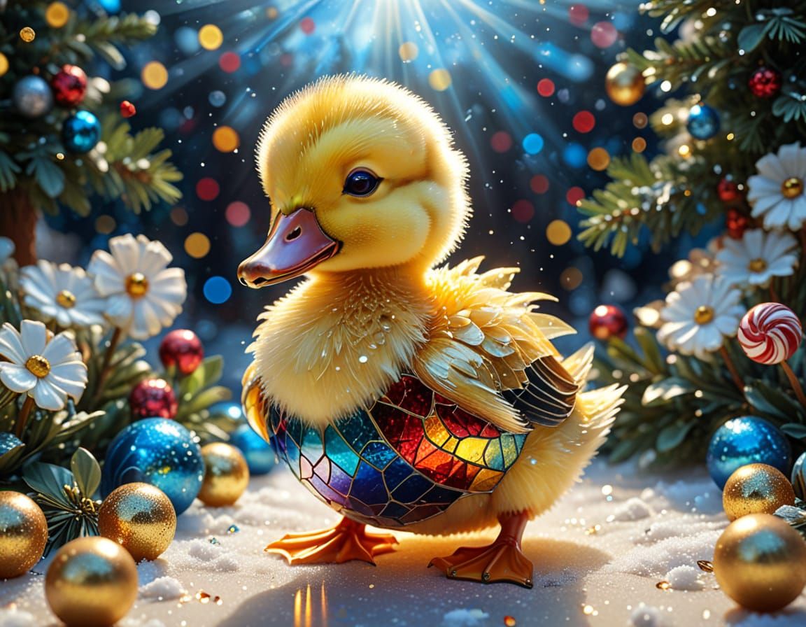 Joyful Duckling in Christmas Fantasy Art