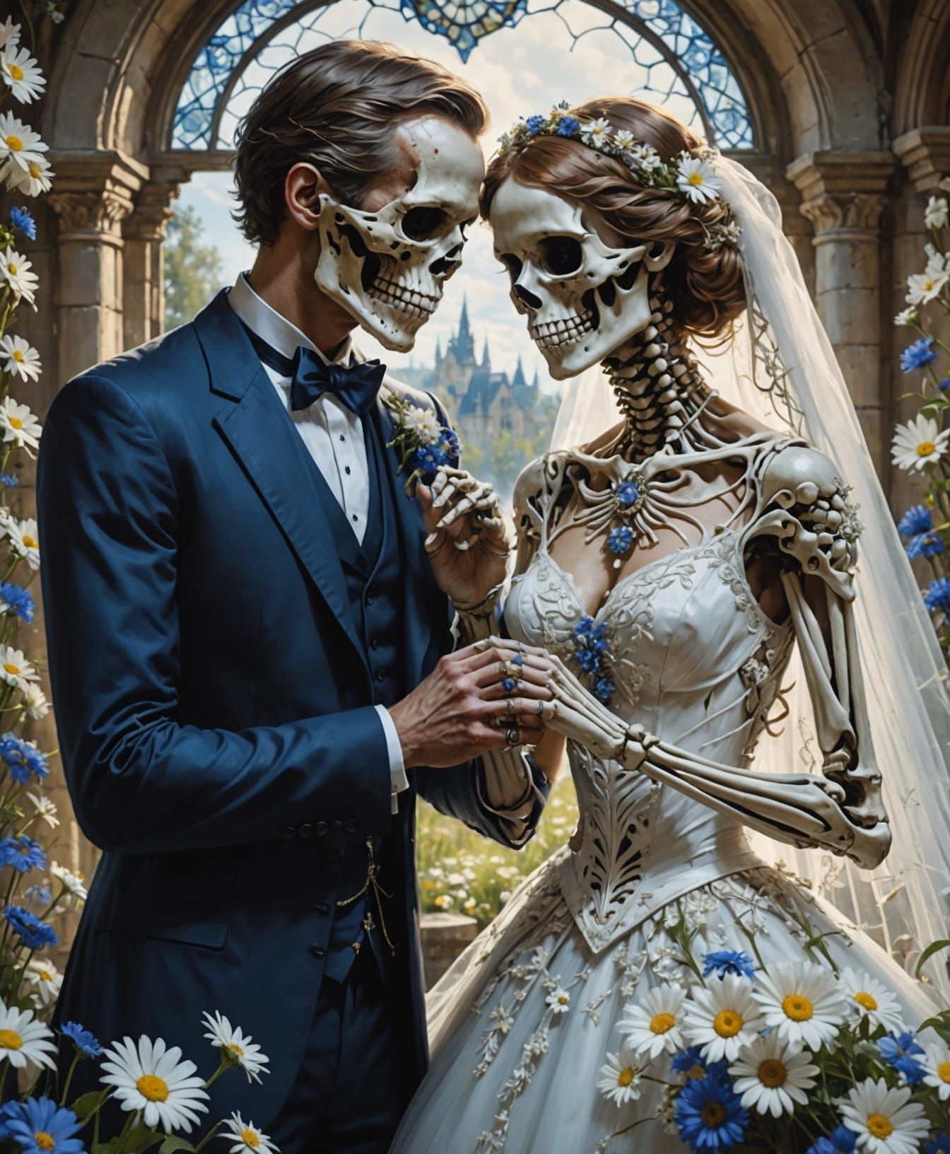 Skeleton Couple Wedding Portrait in Dynamic Lighting