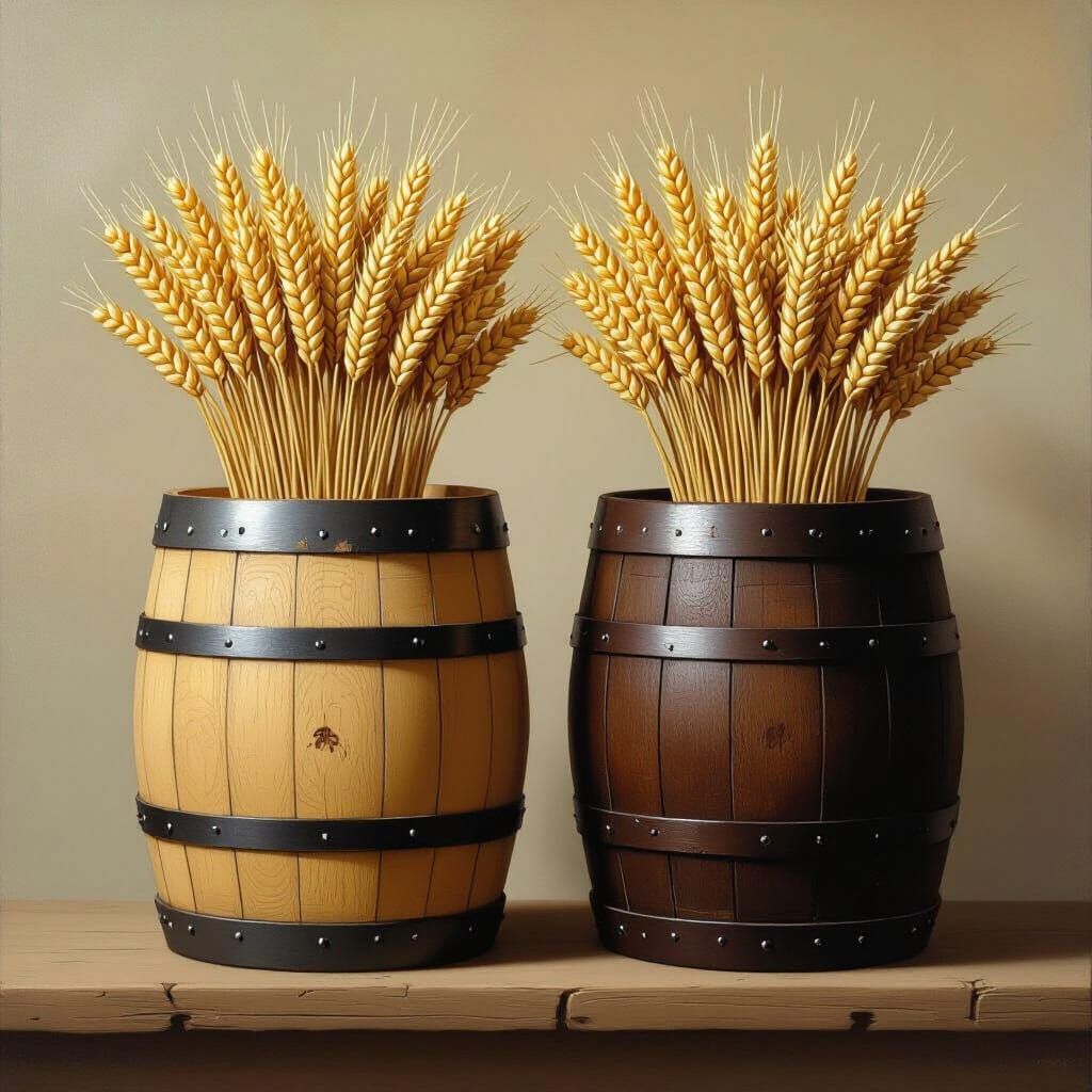 Hyperrealistic Barrels with Barley in the Style of Photoreal...