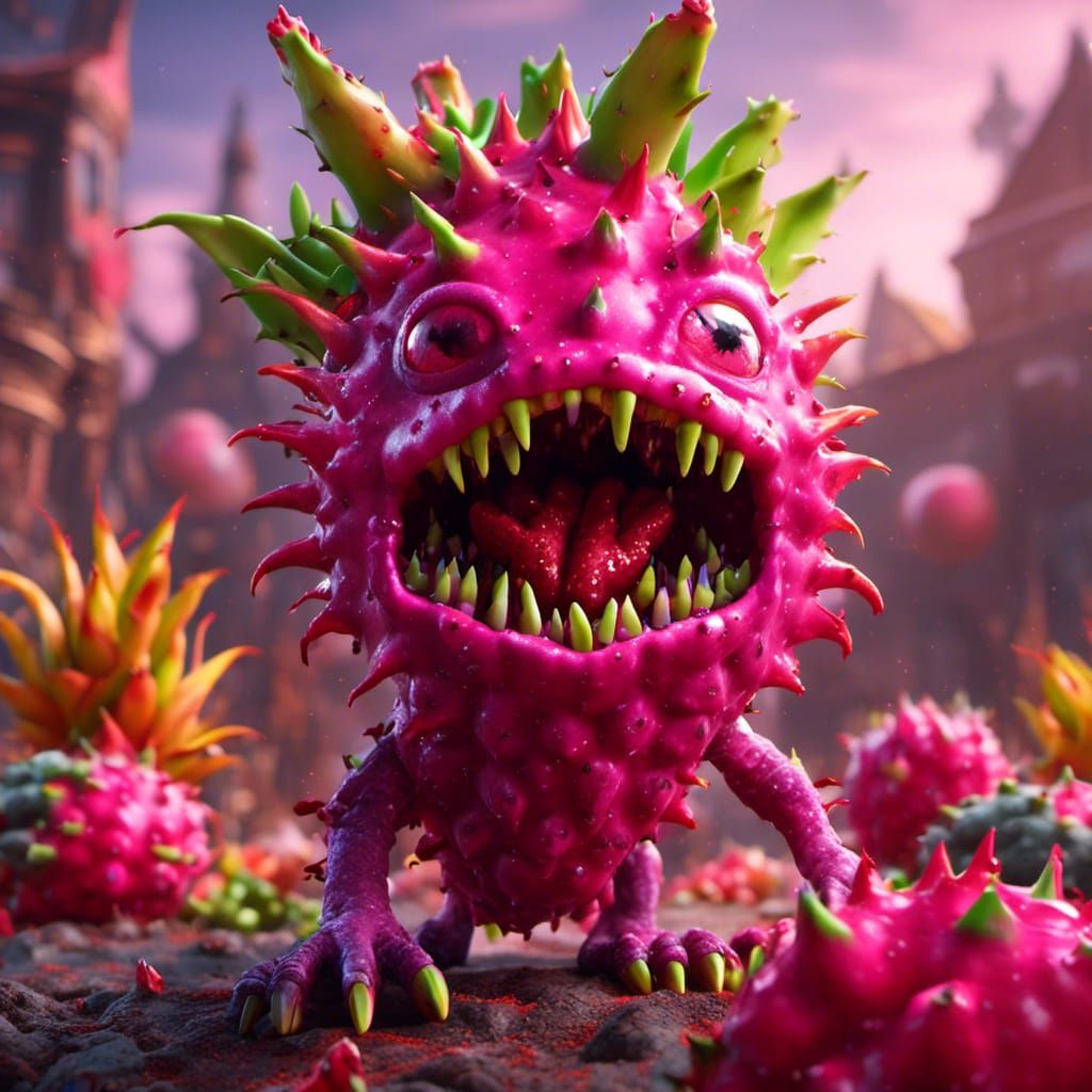 Zombie Dragon Fruit in Hyperreal Style