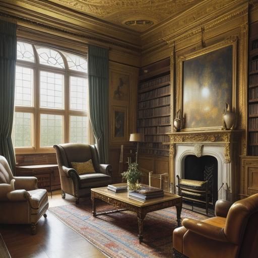 Impressionist Masterpiece of a Cozy Library Room