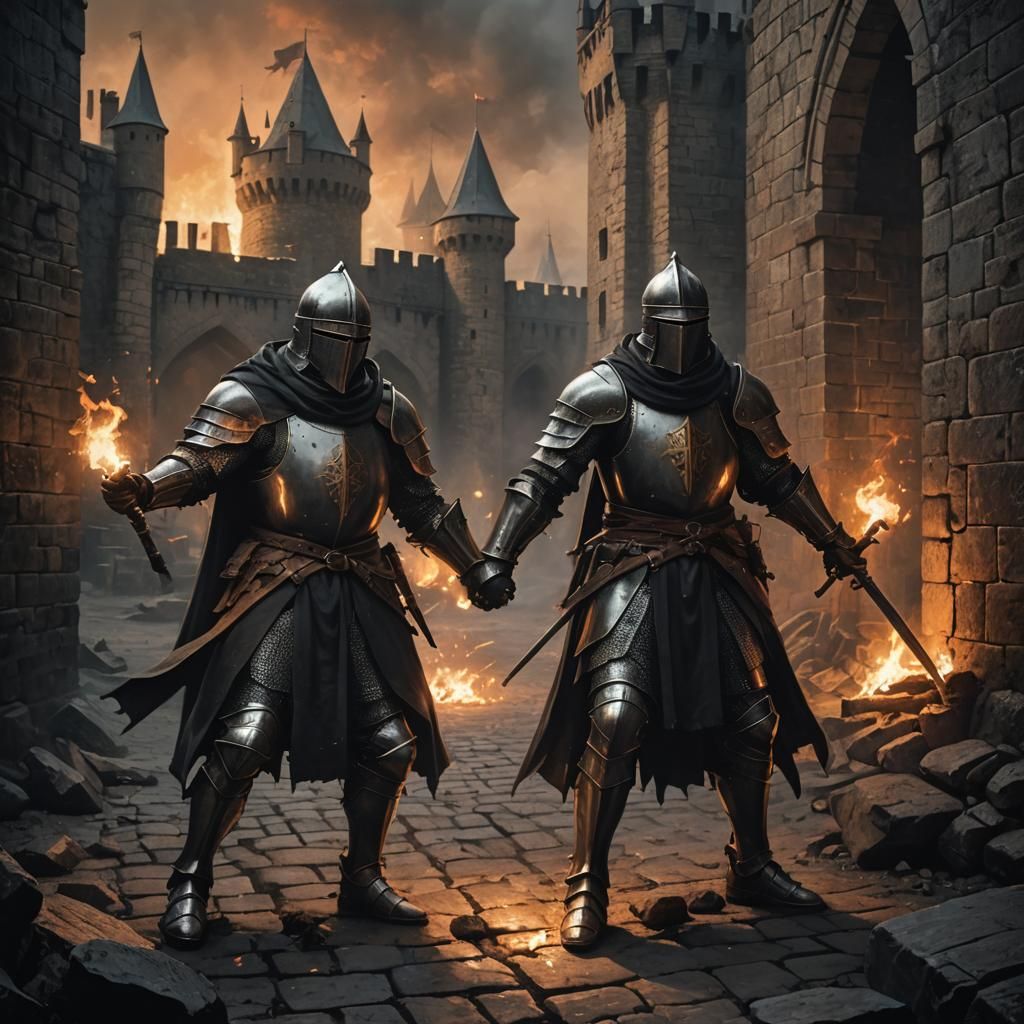 Grimdark Knights Duel in Shadowy Fortress