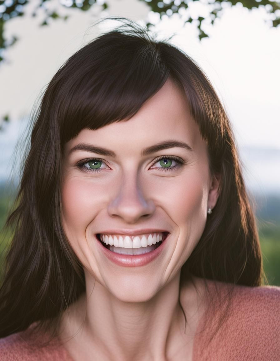 Smiling Woman in Grassy Outdoor Setting