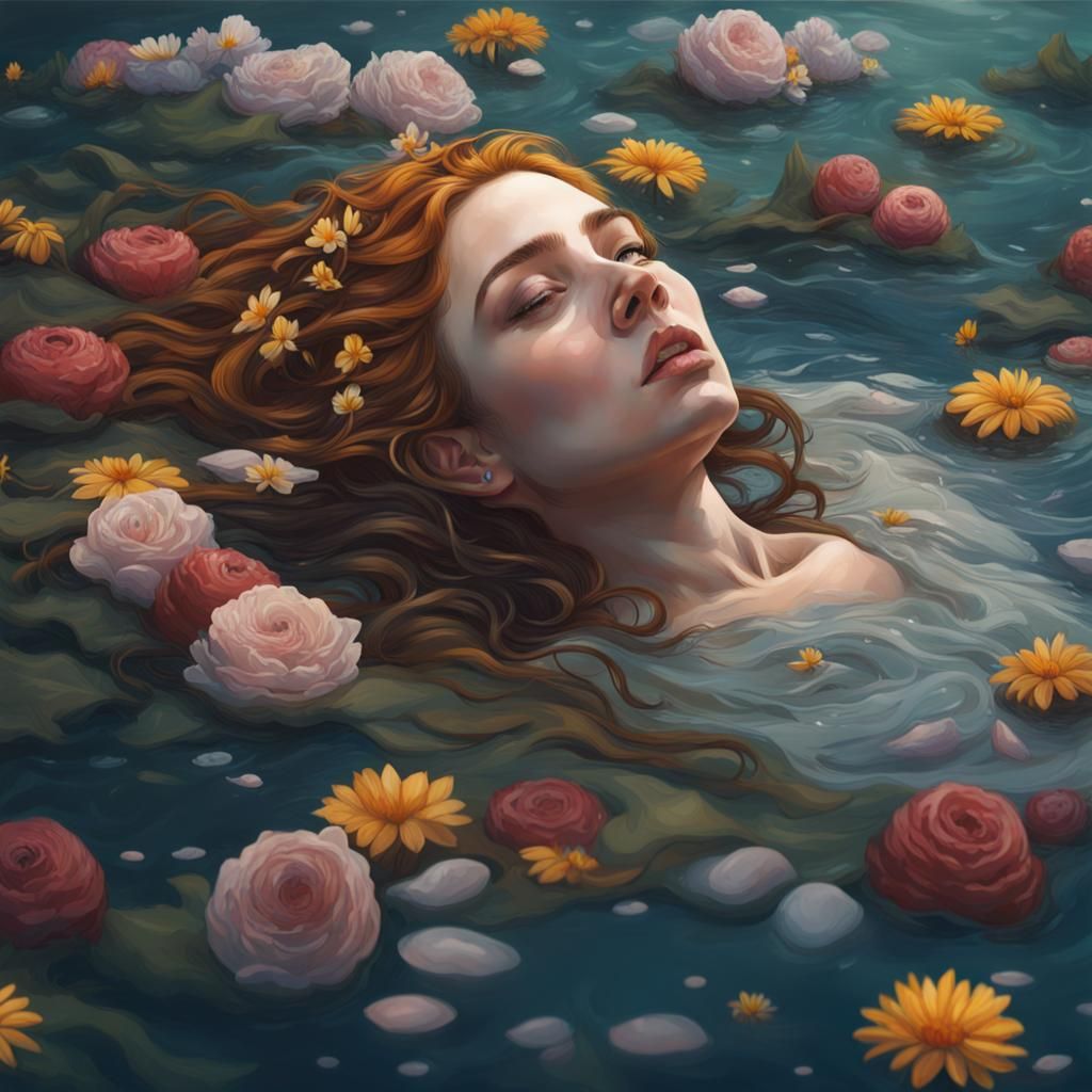 Ophelia's Drowning: A Hyperrealistic Splash Art
