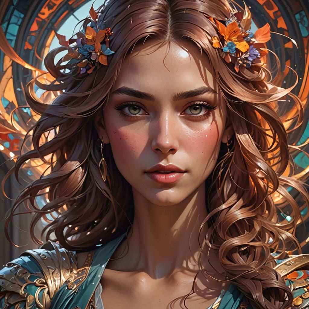 Detailed Portrait of a Woman in Art Nouveau Style