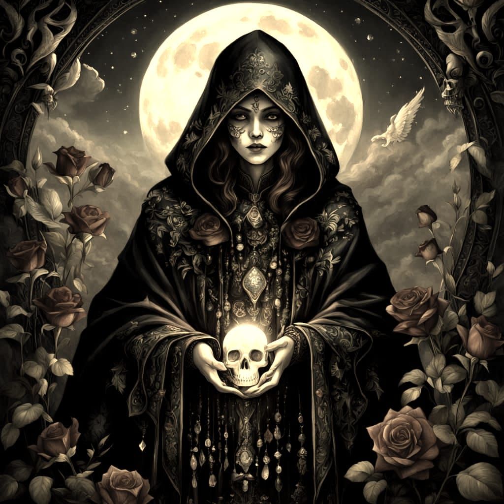 Ethereal Harlequin in Lavish Moonlit Garden