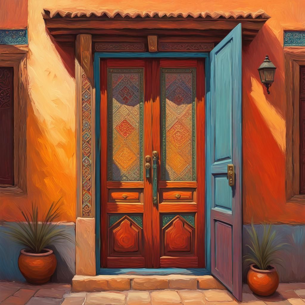 Moroccan Doorway: Expressionist Neo-Impressionist Oil Painti...